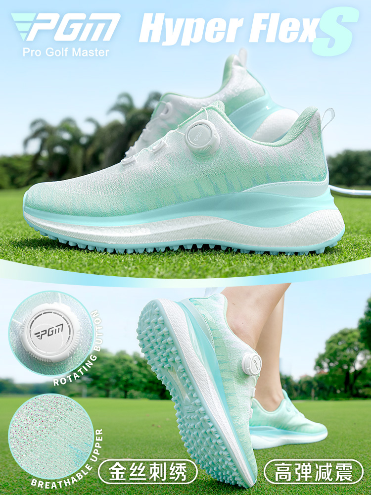 Pgm Golf Shoes with Gold Embroidery, Summer Women's Popcorn-Style Shoes, Breathable Sports Shoes, Height-Increasing Shoes