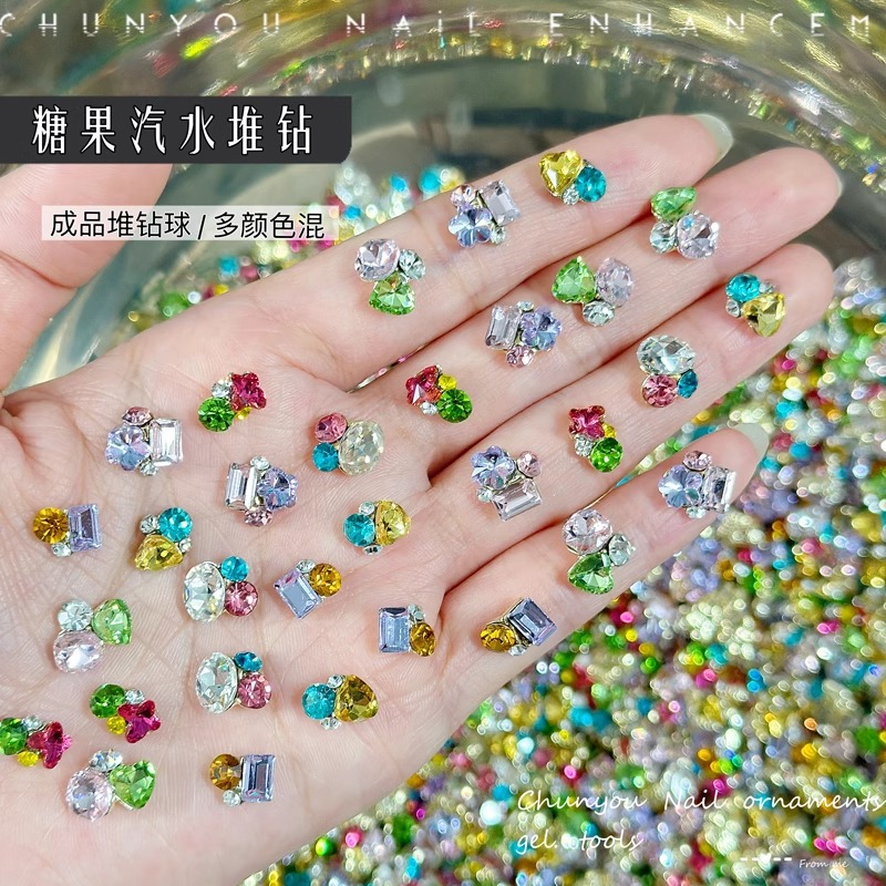Candy soda nail pile diamond jewelry net red flash color finished product pile nail decorations love butterfly drill