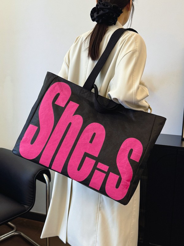Cross-border Korean-style Large-capacity Tote Bag Women's 2024 Autumn and Winter New Artistic Letter Printed Shoulder Bag All-match Women's Bag