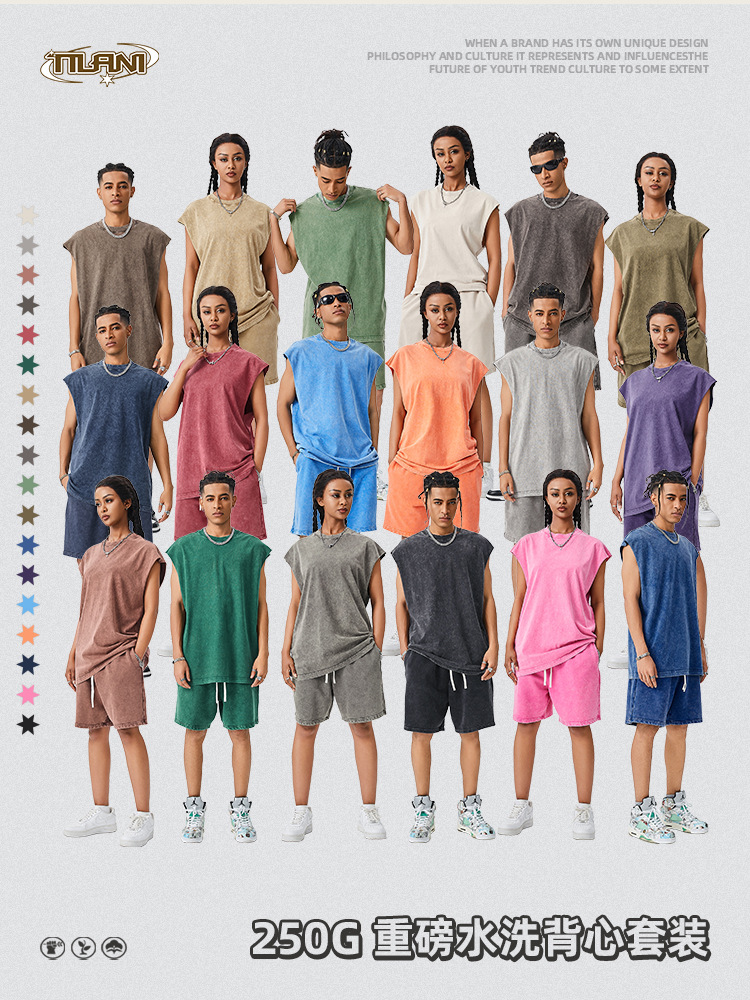 Tilani Men's Clothing 2026 Summer Street Fashion Vest Shorts Set Retro Dyed Sleeveless Vest Pants Couple Outfit