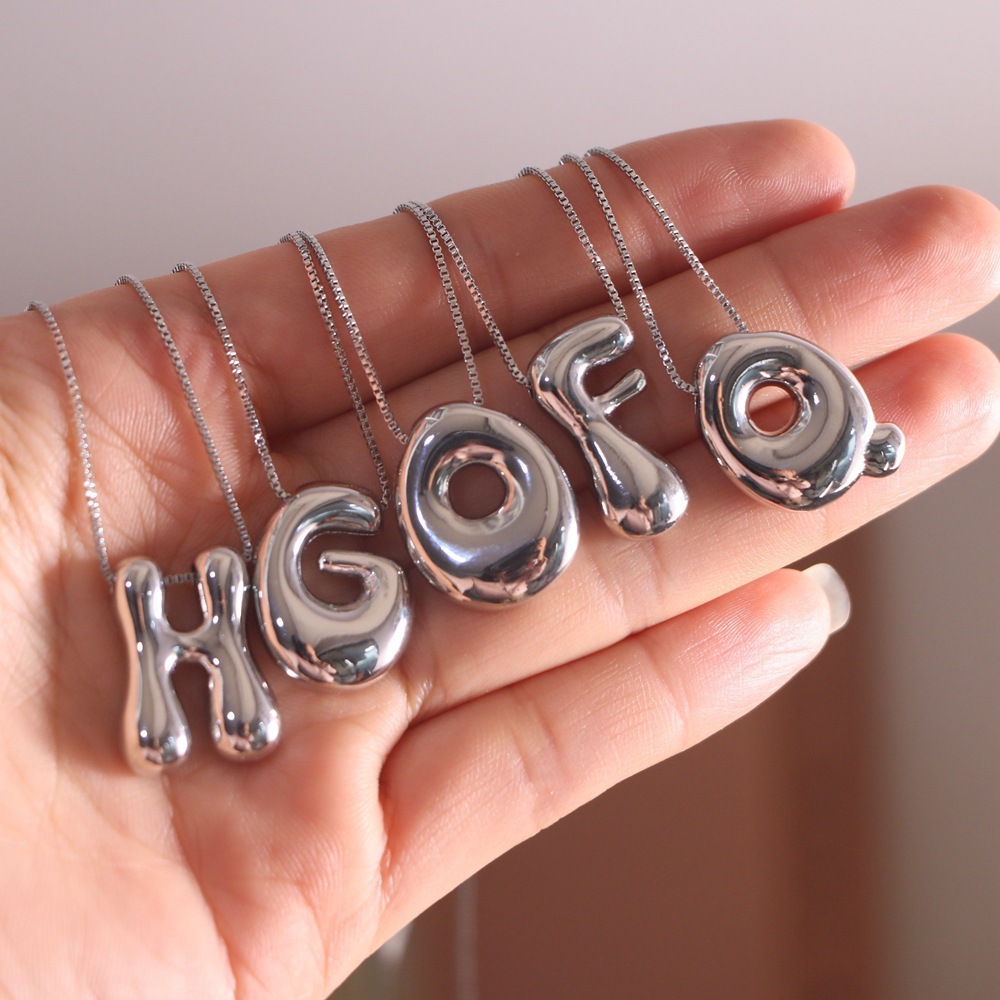 Cross-Border Amazon Hot-Selling 26 English Letter Pendant Hip-Hop Silver Necklace Clavicle Chain Women's Hot-Selling Jewelry