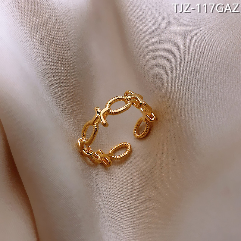 [Real Gold Plating] Hollow Geometric Ring Women's ins Trendy Cold Style Simple Index Finger Ring Women's Opening