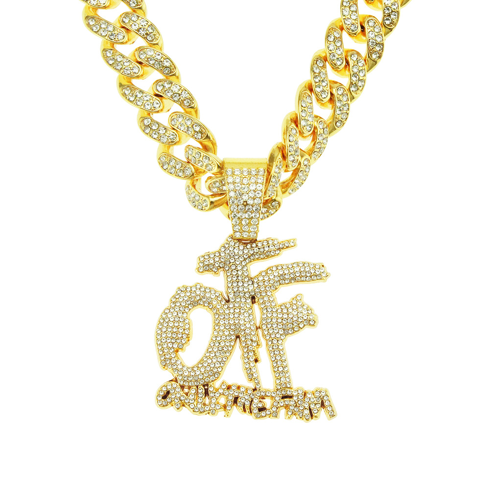 Creative Stitching Full Diamond Alphabet Pendant Cuban Necklace European and American Hip-hop Hip-hop Dress-up Long Men's Necklace