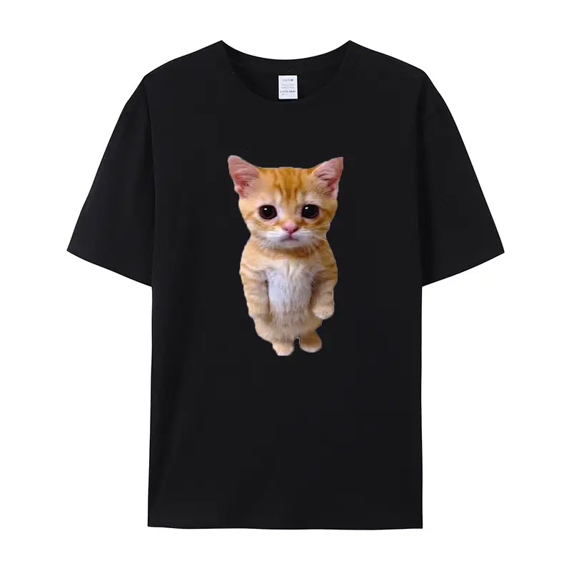 2025 Summer Trendy Fashion Round Neck T-Shirt Sad Crying Cat Unisex Loose Fit Versatile Short Sleeve