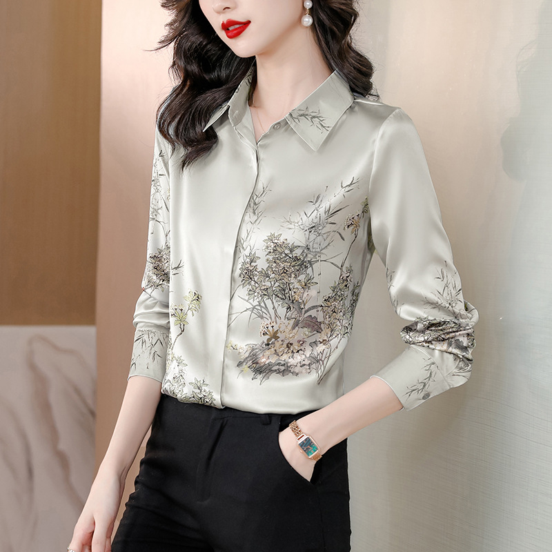 Brand Silk Shirt for Women, Long-Sleeved, 2026 Spring and Autumn New Fashion Elegant Top, Graceful Mother's Mulberry Silk Blouse