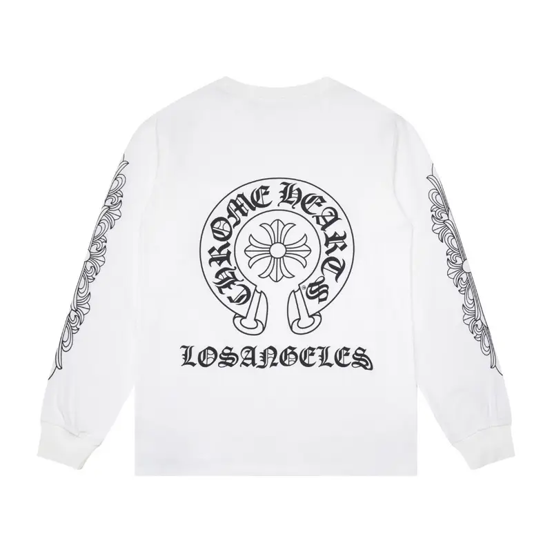 Foreign Trade Cross-Border Trendy Brand Ch Double Yarn Pure Cotton Men's and Women's Printed Long-Sleeved Trendy Brand T-Shirts Ready for Wholesale Dropshipping