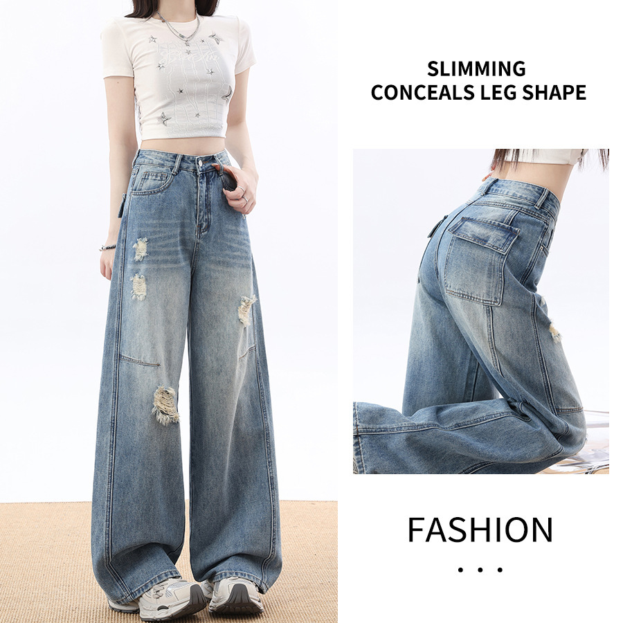 Loose Ripped Jeans for Women, 2026 New Style, Super Stylish Scythe Pants, Wide-Leg Sickle Pants for Spring and Autumn
