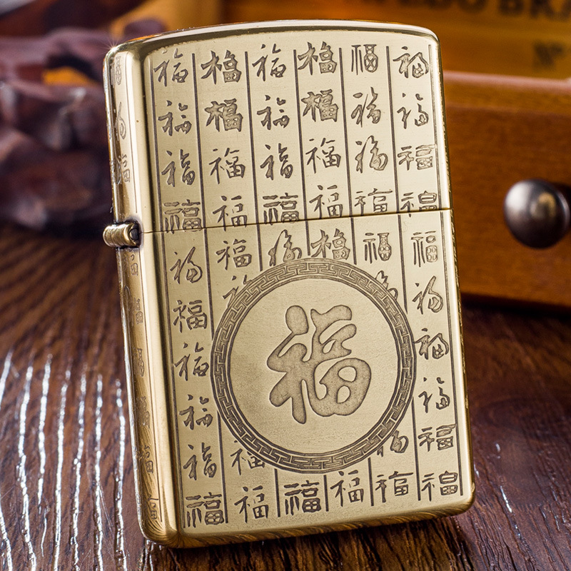 Chief/leader kerosene lighter windproof open fire vintage original copper grinding wheel lighter five-sided carving