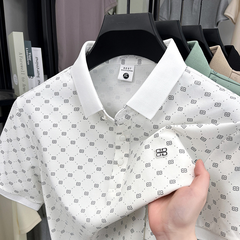 Summer New Lapel Half-sleeved T-shirt Middle-aged Loose Casual Printed Shirt Collar Short-sleeved Men's T-shirt All-match Top