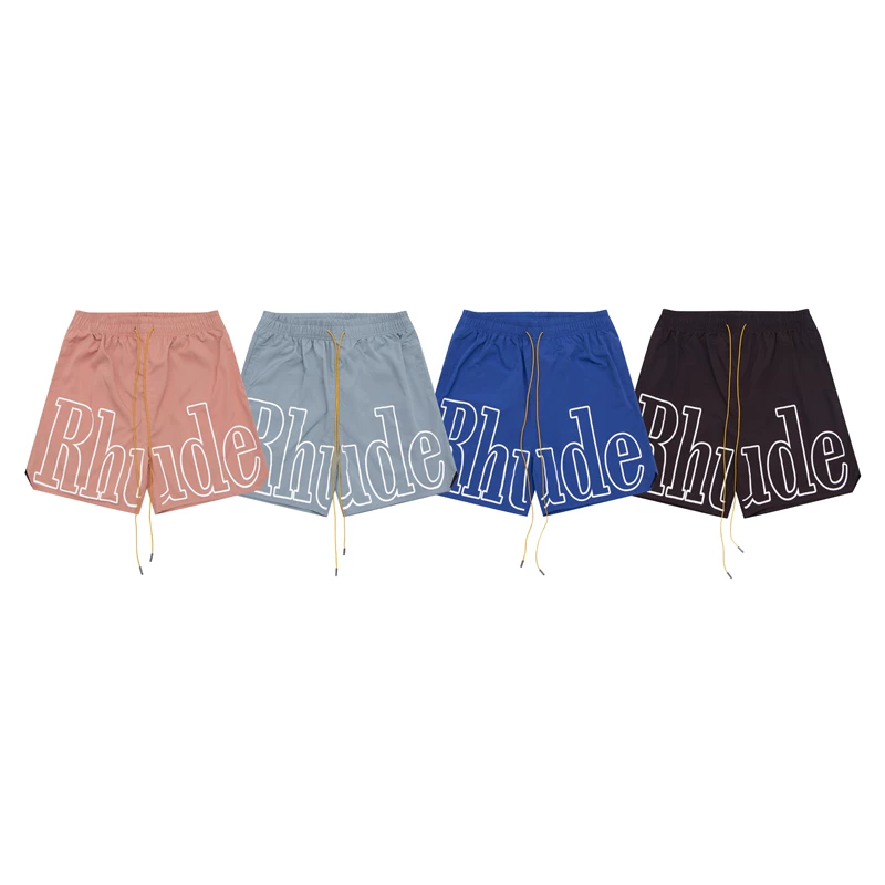 RHUDE Summer High Street Letter Printed Drawstring Coffee Hip Hop Casual Pants Beach Five Cent Shorts Trendy Men