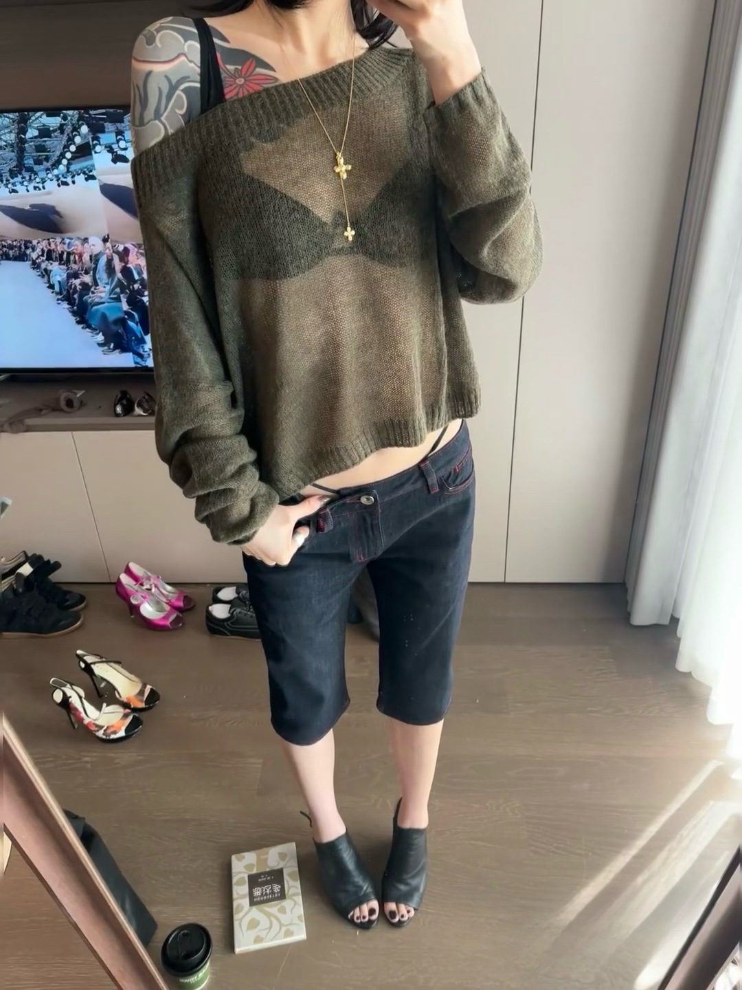 New Slim Look Lazy Wind Perspective Fog Sense Slant Shoulder Loose Knitted Blouse Women's Thin Pullover Sweater 5107