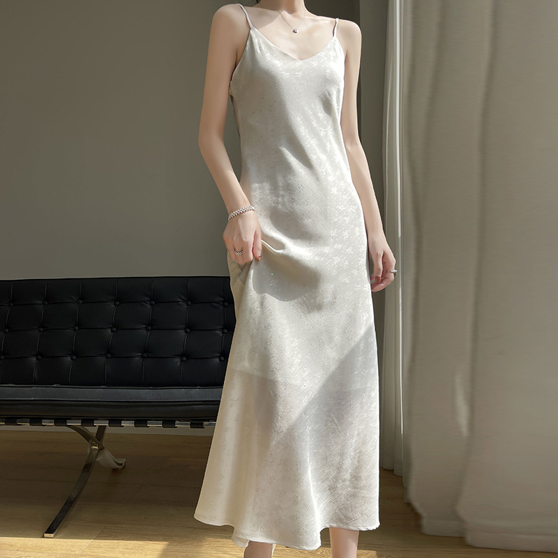 Silk sling dress women's spring and summer high-grade inner wear slim sequined French triacetate satin long skirt