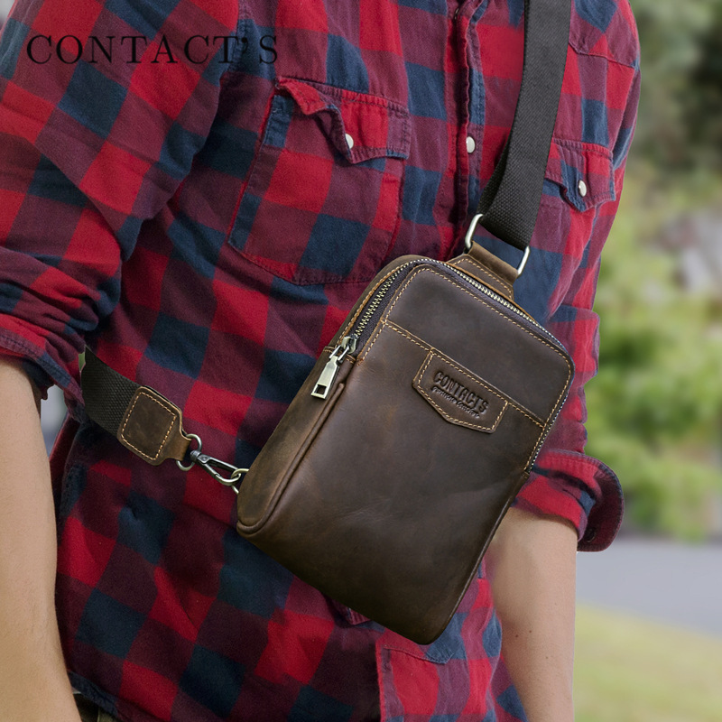 Black Angel first layer cowhide fashion casual men's messenger bag outdoor travel trend men's chest bag wholesale