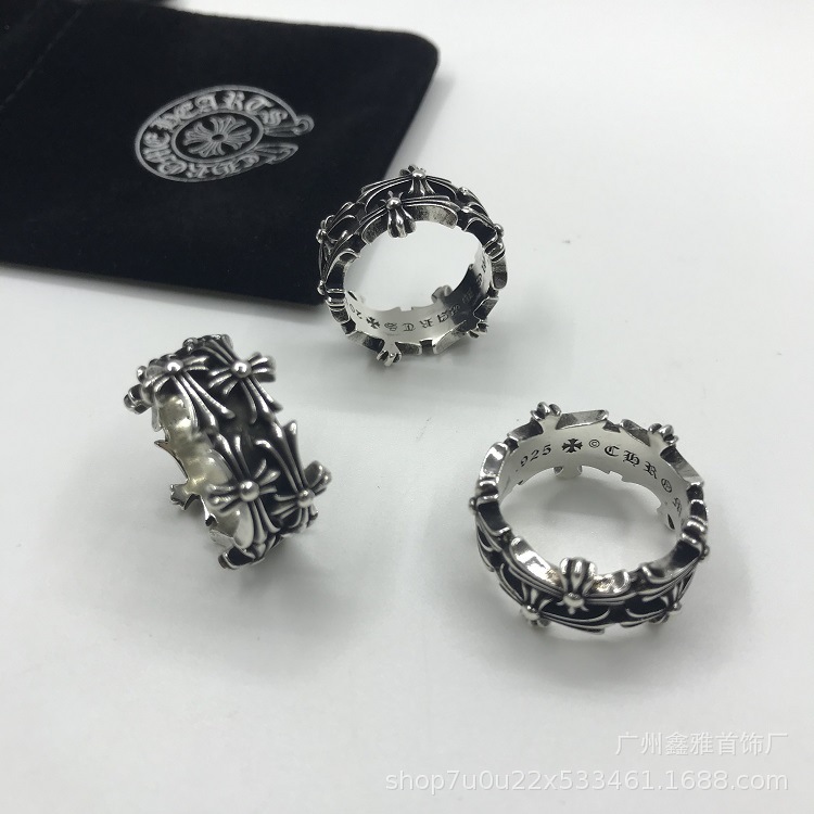 Crow New Double-row Cross Tombstone Ring European and American Punk All-match Couple Double-layer Retro Ring