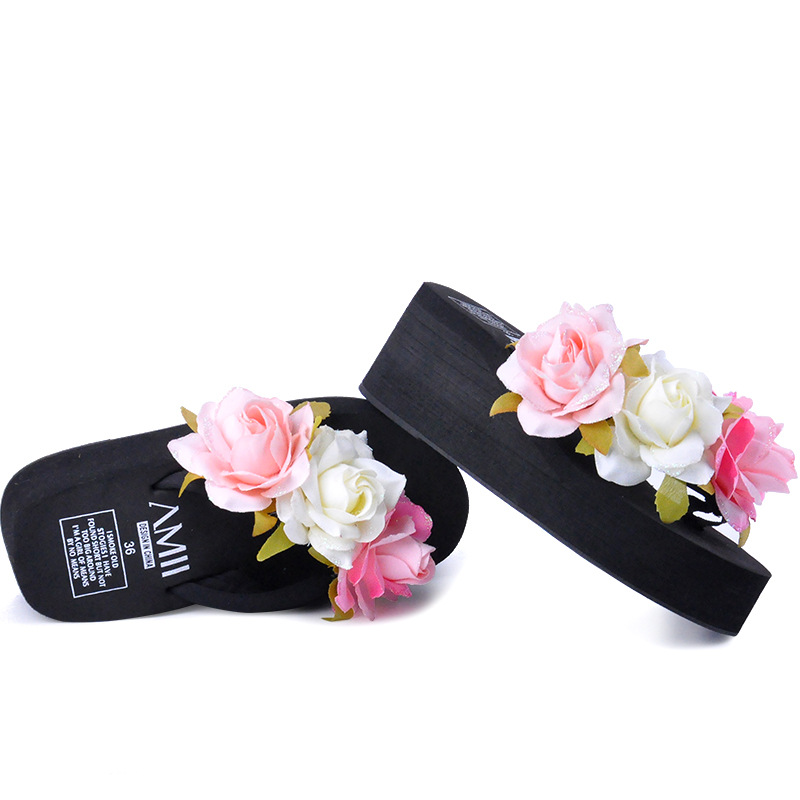 New Style Outdoor Thick-soled Beach Sandals and Slippers Women's Wedge Flower Flip-flops Fashionable Clip-toe Non-slip Sandals for Women