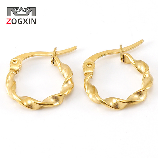 European and American titanium steel niche design spiral rotating C earrings women's 18K gold stainless steel cold wind buckle earrings