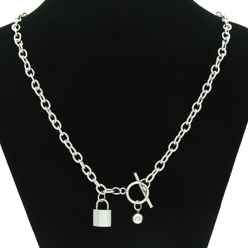Harajuku style titanium steel bell lock otbuckle necklace trendy online popular hip-hop ins simple street personality clavicle chain