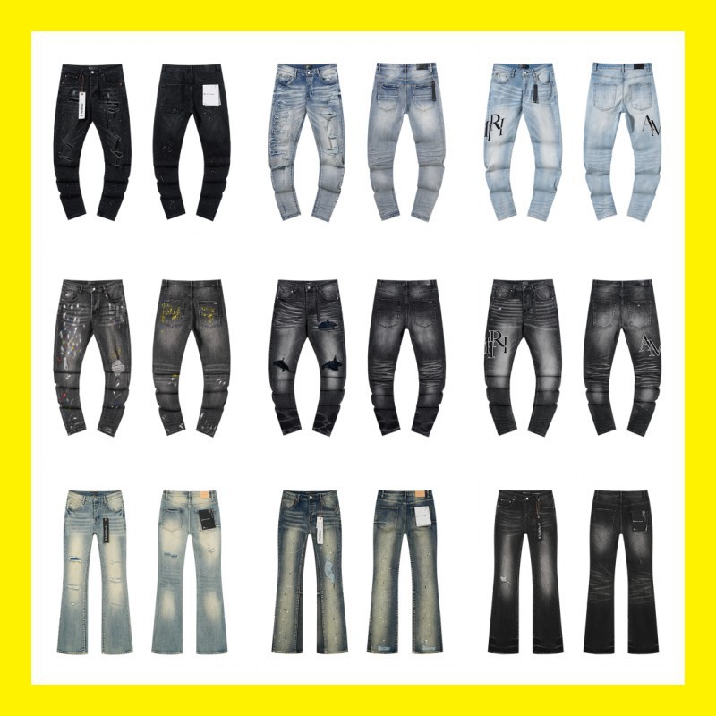 Cross-Border European and American Purple Brand Jeans, Washed, Distressed, Vintage, Ripped, Splattered Ink, Cool American Style