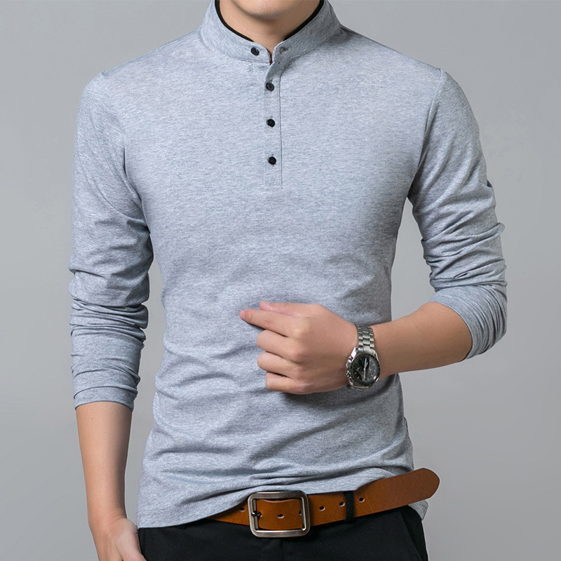 European and American Popular Models 2026 Men's Long-Sleeved T-Shirts Classic Solid Color Fashion Business Casual Men's Polo Shirts for Young and Middle-Aged People