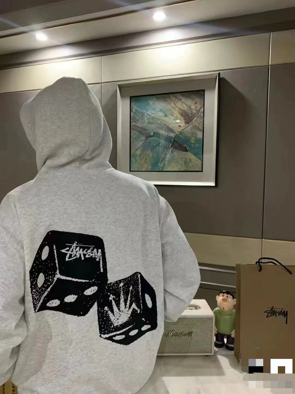 [Good goods] Stu@ssy Stu C SHAKERS HOODIE Back dice print pattern kangaroo pockets loose drawstring and velvet loose hooded American retro hoodie for men and women