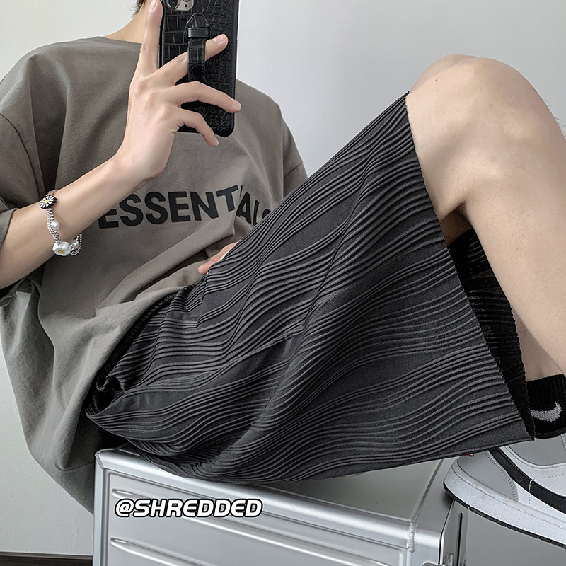 Wavy Ice Silk Shorts Men's Summer Thin Big Beach Shorts Fashionable Brand Loose Large Size Casual Solid Color Pants