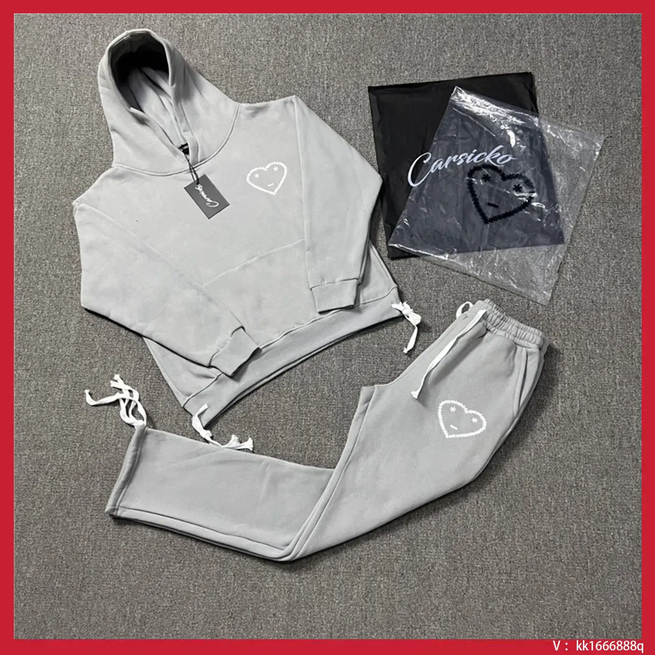 Carsicko Grey Heart Hoodie and Jogger Set
