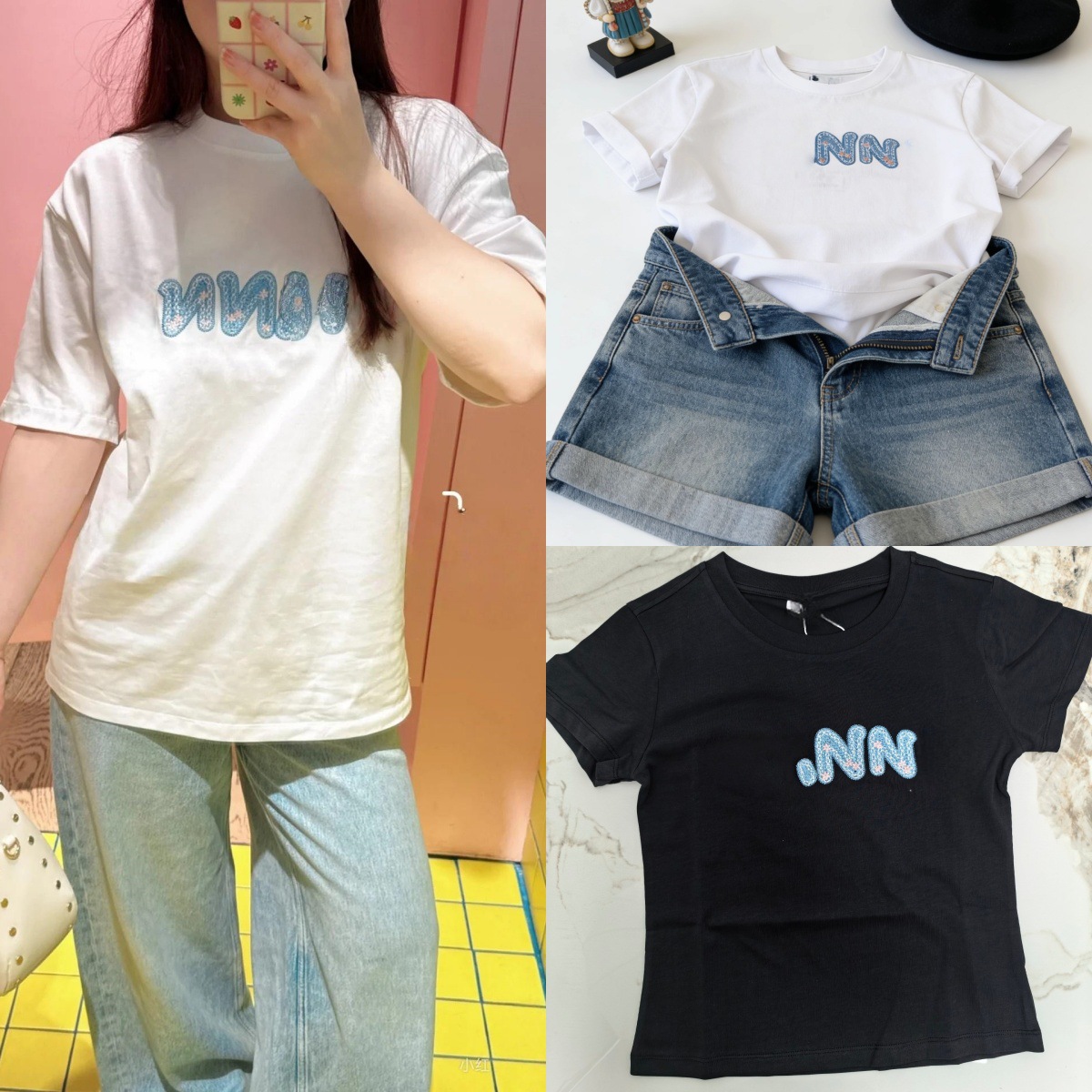 Letter 3D Embroidery 2026 Spring and Summer New Designer Letter Embroidery Round Neck Pure Cotton Short-Sleeved T-Shirt for Women