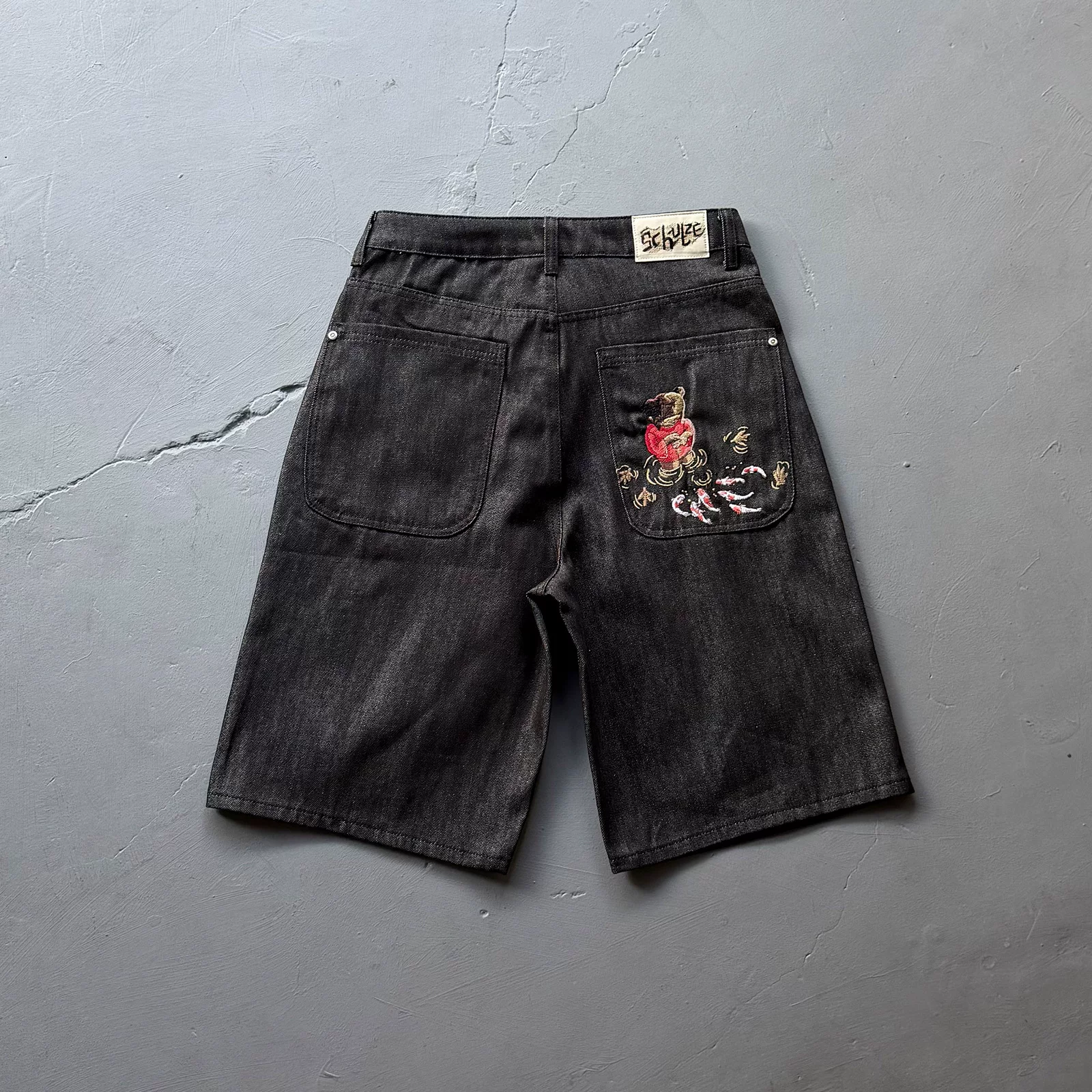 Derschutze chrome cool style American heavy embroidery denim shorts men's trendy brand five quarter shorts