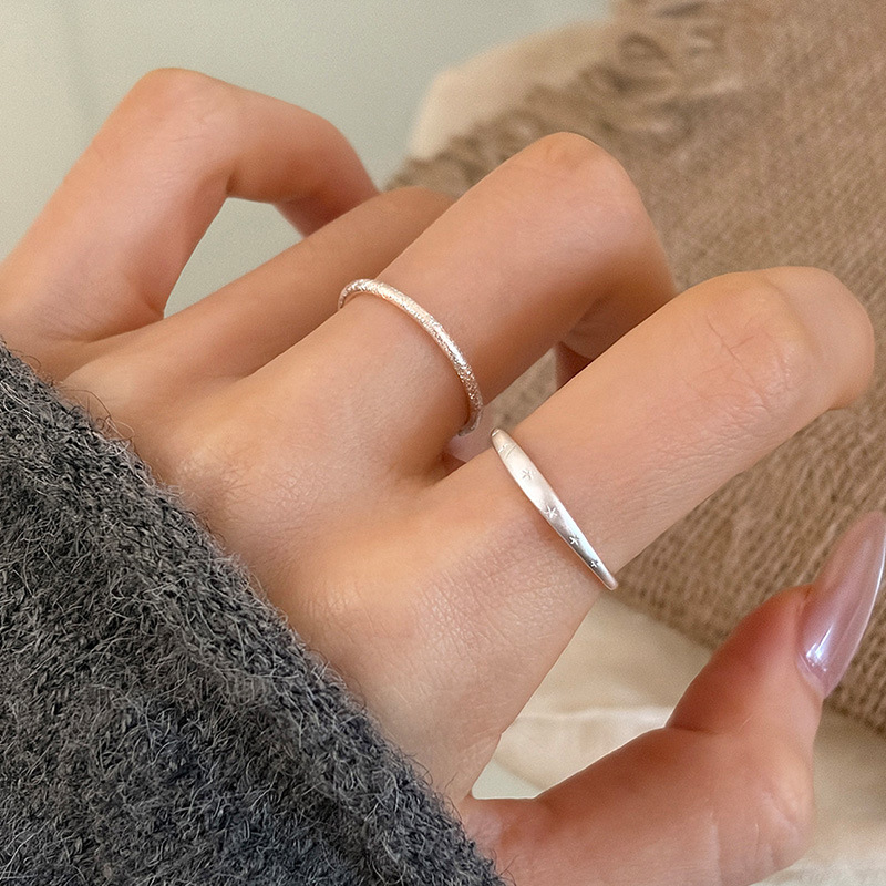Korean-Style Silver Crushed Ice Matte Five-Pointed Star Ring, Stackable, Trendy, Versatile, High-End, Slim Index Finger Ring