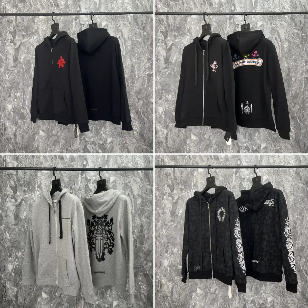 American Trendy Brand Chromehearts Chromehearts Cardigan Zipper Hooded Sweatshirt Rainbow Cross Horseshoe Print
