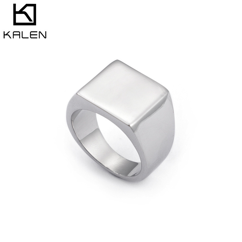 Vintage smooth titanium steel ring engraved laser Logo stainless steel men's and women's hip-hop seal personality ring