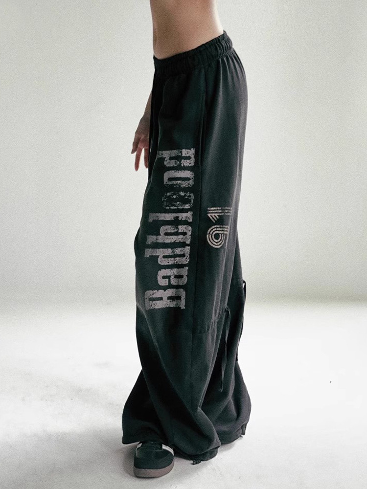 Korean Badblood Bcac Series American Loose Casual Sports Pants Washed Wide Leg Pants Women's Washed Trendy