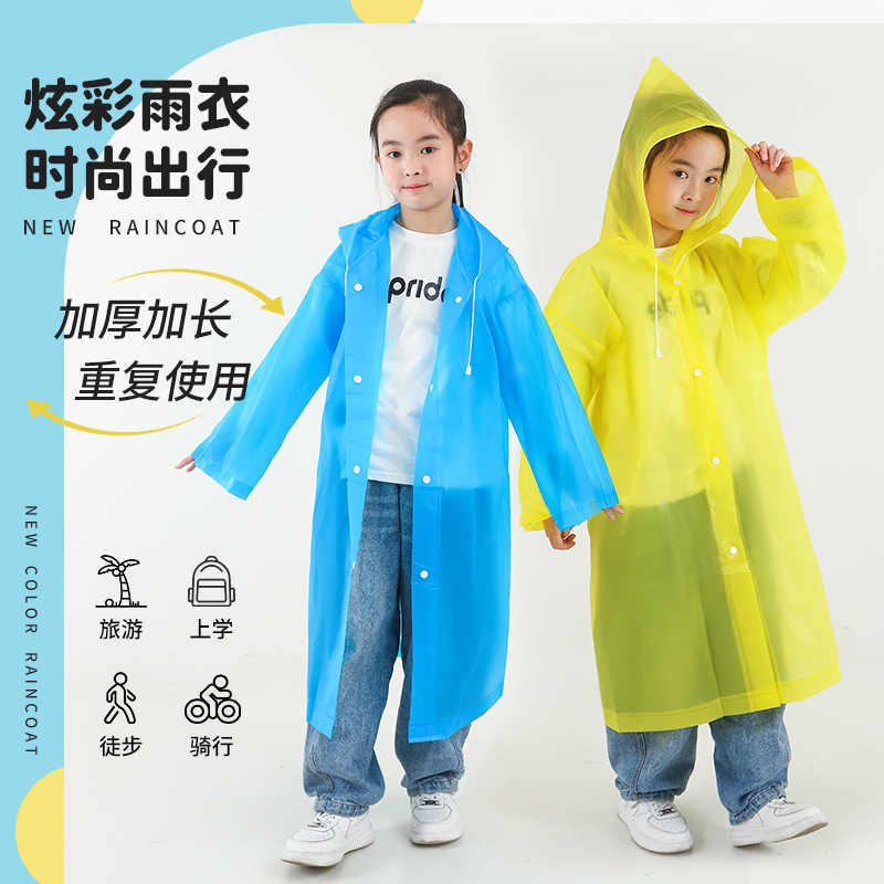 Children's Raincoat Eva Travel Transparent Non-Disposable Kindergarten Baby Thickened and Long Full Body Portable Poncho