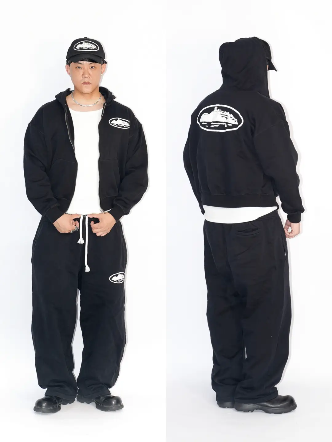 CORTEIZ Devil's Island Coat BOXY Short Wide Hoodie BAGGY Pants Hoodie Set American Hip Hop