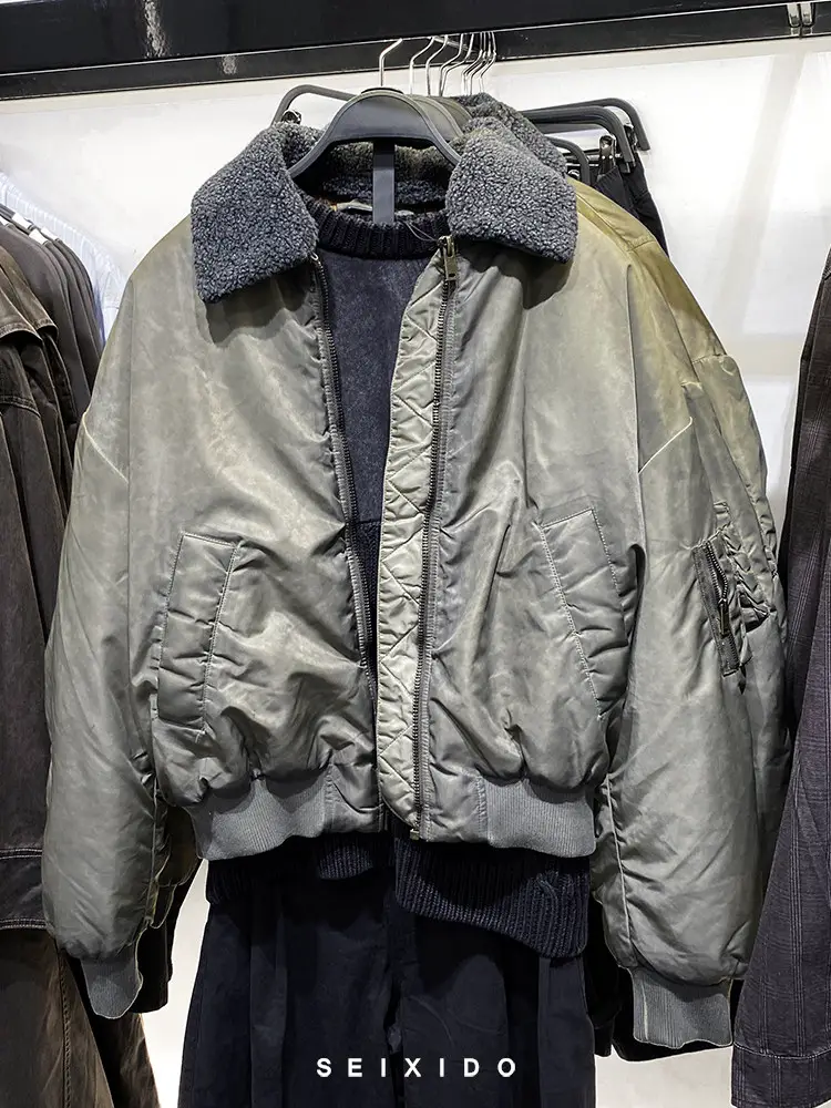 The cabinet is 699 years old! Loose and detachable fur collar jacket for men in autumn and winter 5854403 distressed cotton jacket 5854/403