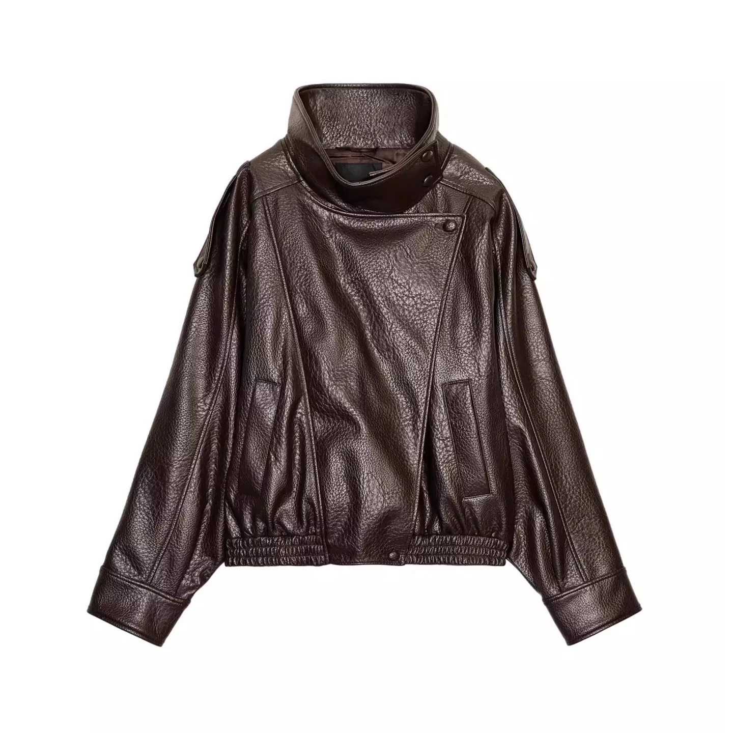2026 Spring Women's Casual PU Leather Imitation Leather Long Sleeve Stand up Collar Leather Jacket Coat 4391872 8490792