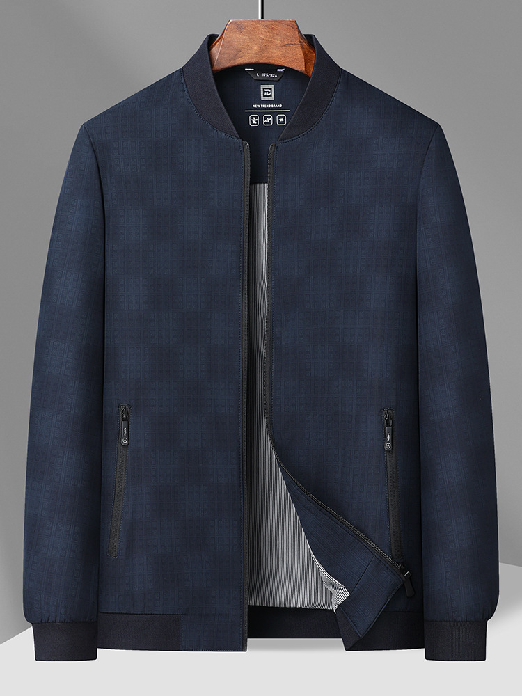 Middle-aged Men's Baseball Collar Jacket Spring and Autumn Dark Pattern Top Business Casual All-match Dad Jacket 2418
