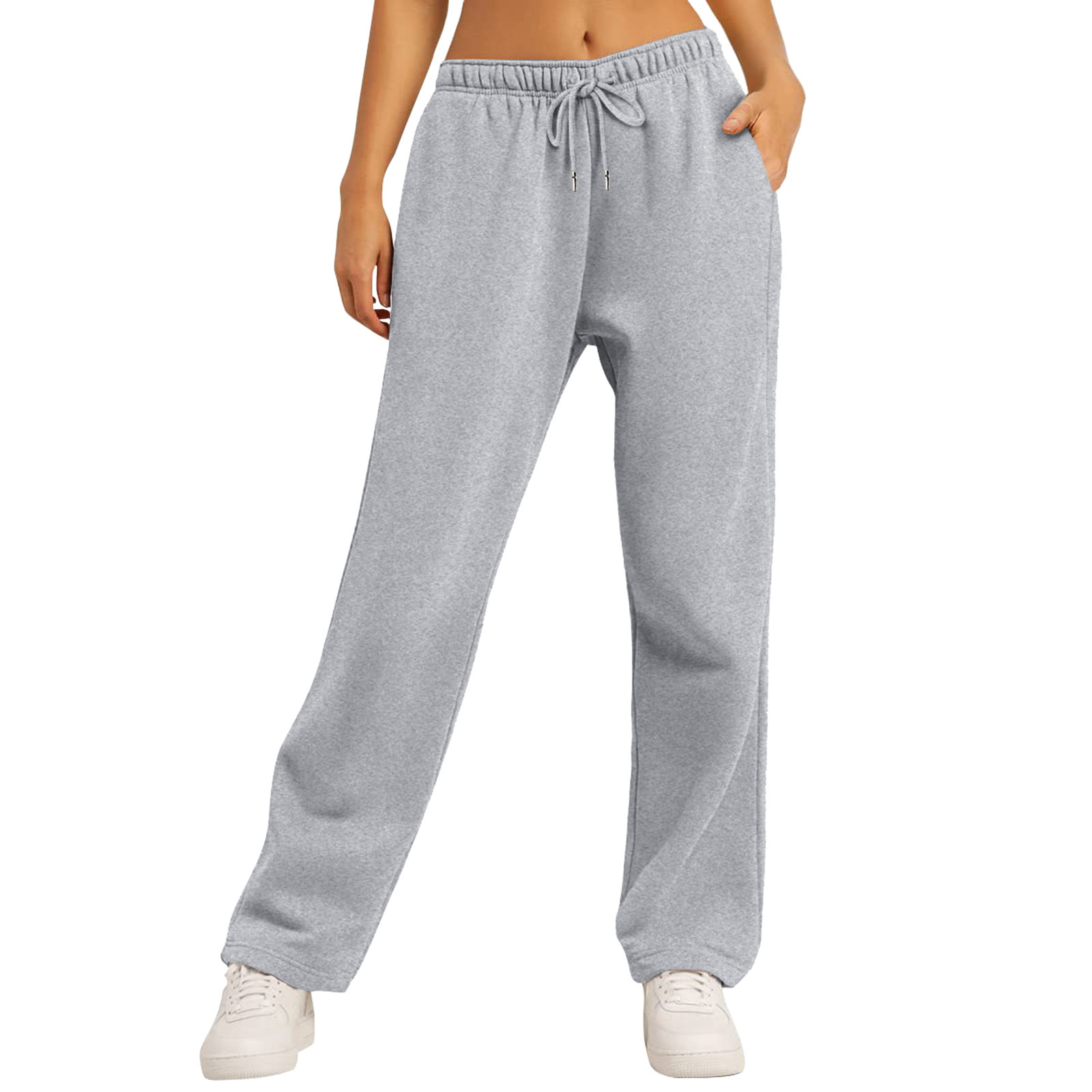 Cross-border e-commerce Amazon 2025 European and American men and women with solid color casual loose fleece-lined straight pants women
