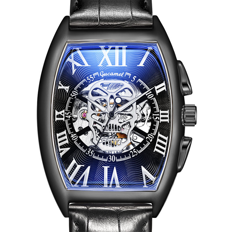 Ancient camel new wine barrel type European and American men's fashion Skull Hollow automatic mechanical watch men's watch foreign trade
