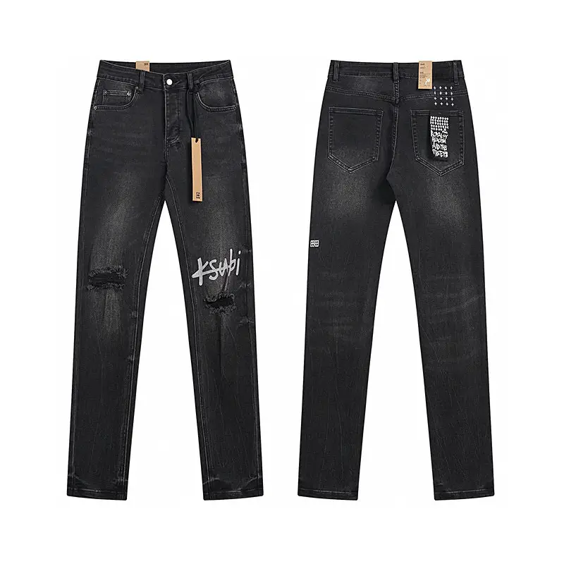 Cross-Border European and American Hot-Selling Trendy Brand Ksubi Men's Casual Slim Fit Ripped Skinny Jeans with Stretch