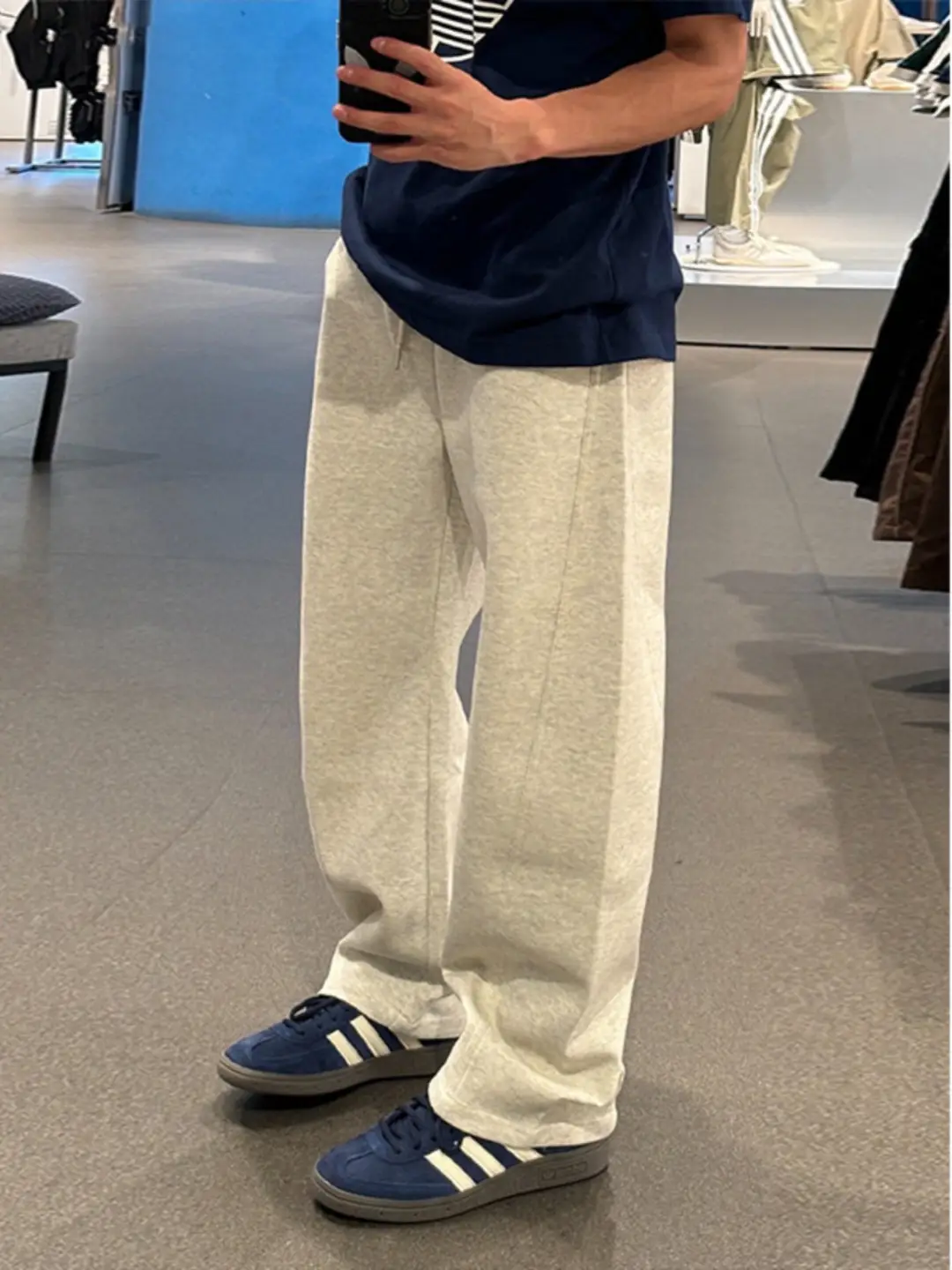 Gray Curved-Leg Sweatpants for Men, Spring and Autumn, American Retro Heavy-Duty Casual Sports Pants, Trendy Brand, Loose Straight-Leg Trousers