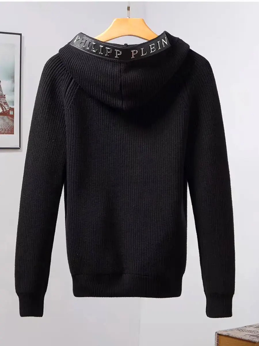 Fall and winter New arrival Trendy PP letter metal zipper hooded Cardigan Sweater Outwear Men Casual knitted wool sweater