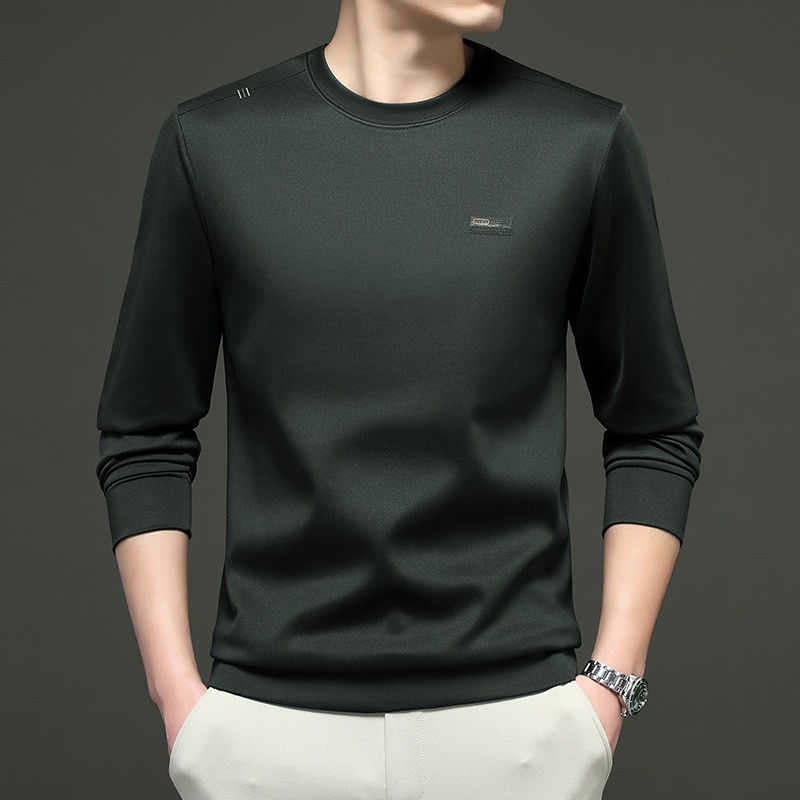 Trendy Tiktok Spring and Autumn New Round Neck Sweatshirt for Men, Silk Skin-Friendly Breathable Base Layer T-Shirt, Dropshipping