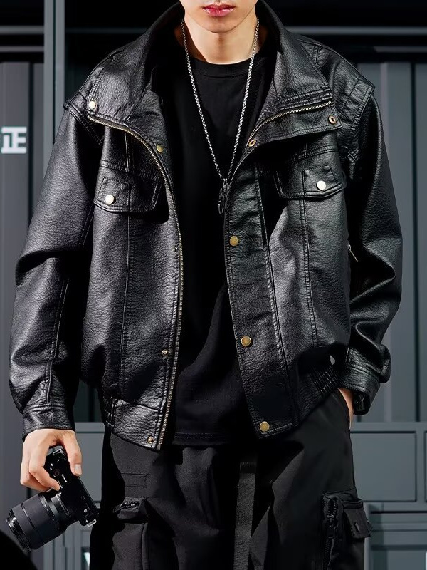 American Style Leather Jacket Spring and Autumn Retro PU Motorcycle Leather Jacket Men's Short Style Aviator Fashionable Jacket Leather Jacket