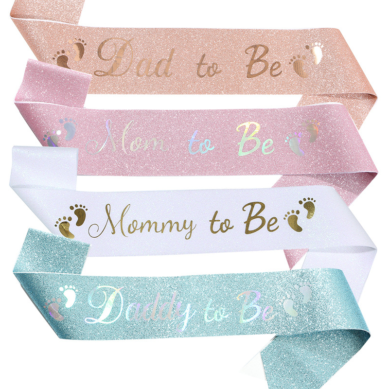 European and American Cross-Border Personalized Glitter Cloth Mommy to Be Expectant Mother Daddy to Be Expectant Dad Shoulder Strap Etiquette