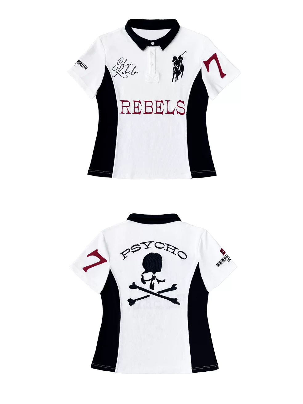 Chai (Disassembled) Horse Logo Embroidered Spoof Bootleg Patchwork Embroidery Contrasting Black and White Polo Short-Sleeve Shirt