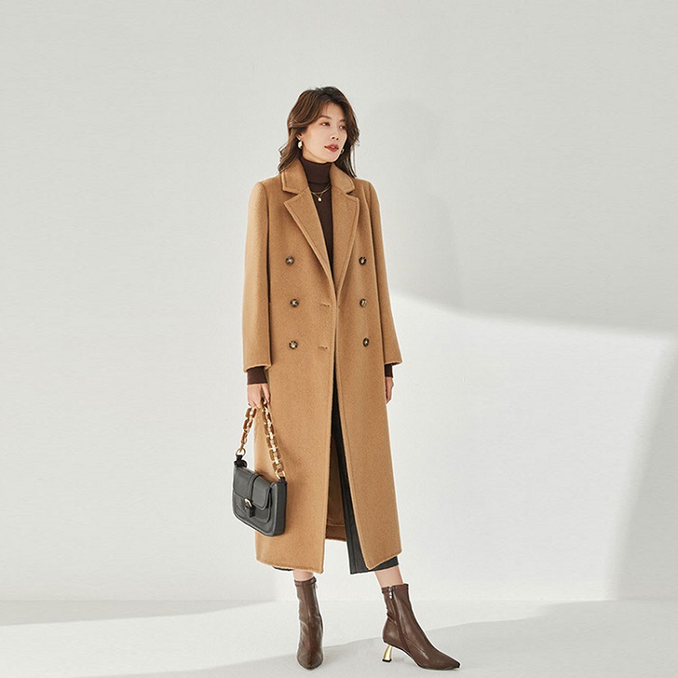 Shenghong Carefully Selected 25 Autumn and Winter New Soft Long-Haired Luo Camel Wool High-Grade Regular Shoulder Stylish Long Warm Coat 11217