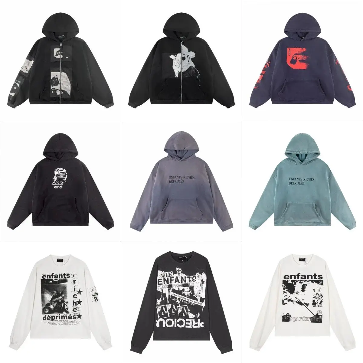 mickeybuys.com25新款ERD忧郁的富二代洗水做旧字母印花男女款Oversize 连帽卫衣