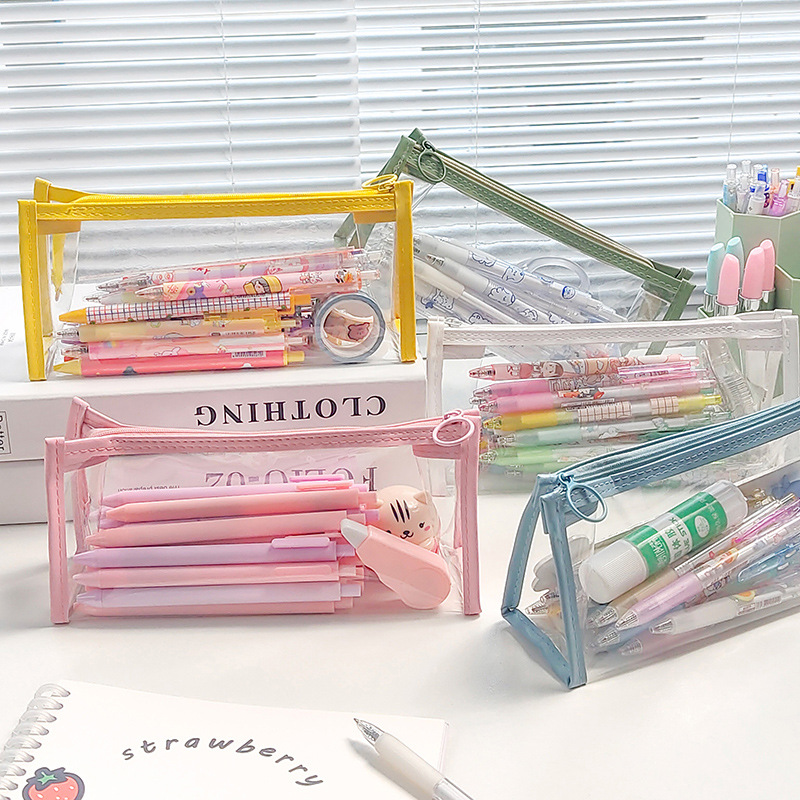 Colorful transparent pencil case ins Internet celebrity cosmetic bag children's desktop stationery organizing storage bag large capacity pencil bag