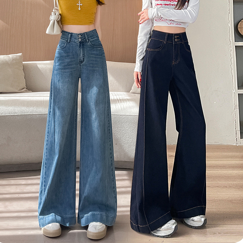 Micro-La Jeans Women's Spring and Autumn New High Waist Wide-Leg Pants All-Match Slimming Pants for Small Men